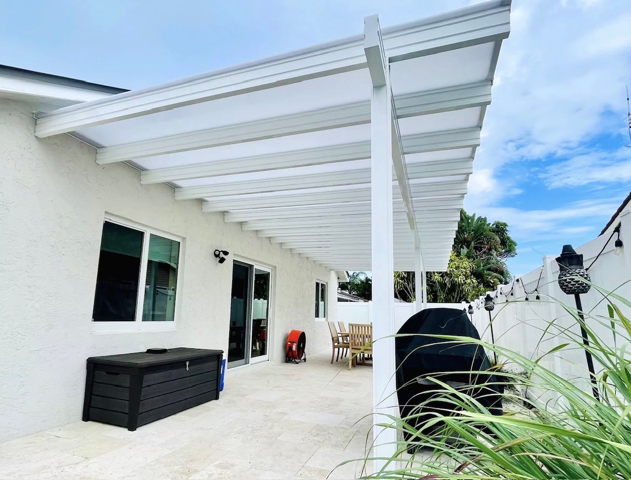 White patio cover attached to home - Austin TX